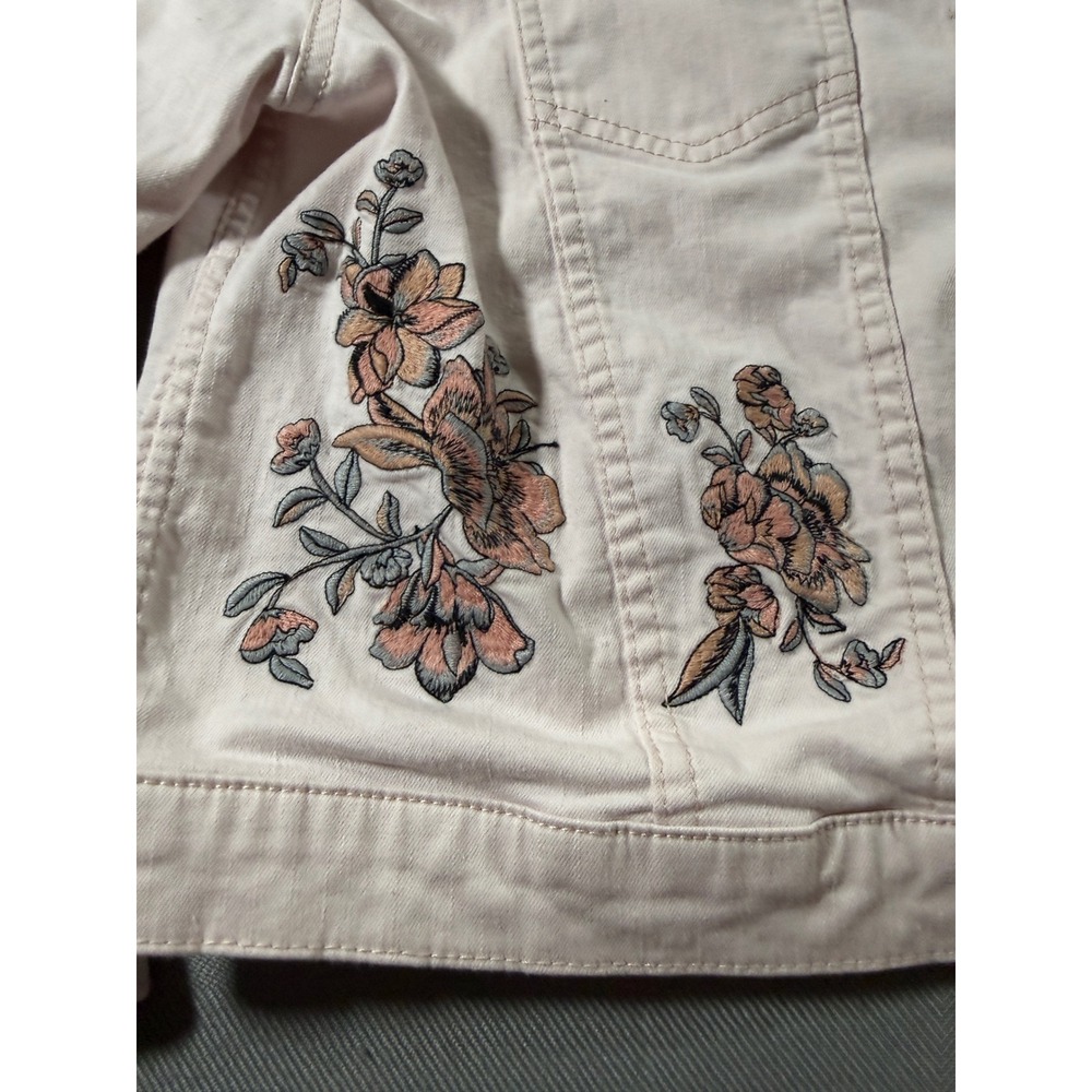 Candies Light Pink Denim Floral Embroidered Trucker Womens Large  1675 - Picture 5 of 8